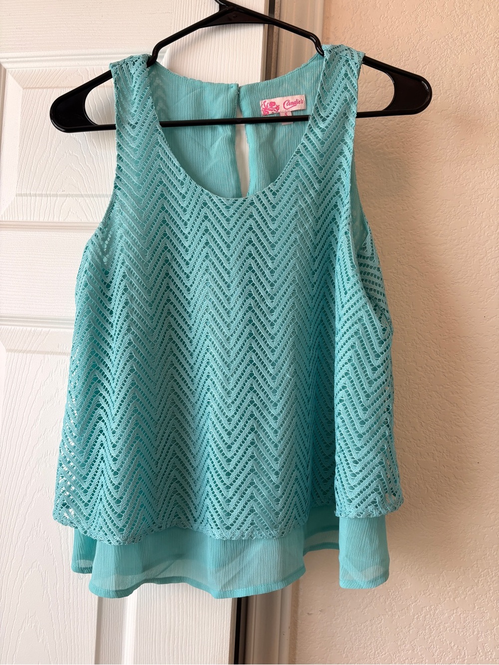 Candie's Aqua Lace Chevron Overlay Sleeveless Camisole
